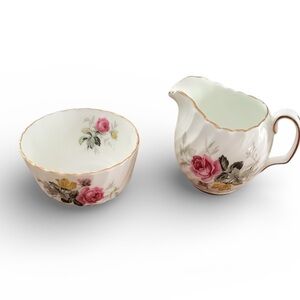 Vintage 1950s Adderley fine bone China open sugar bowl and creamer